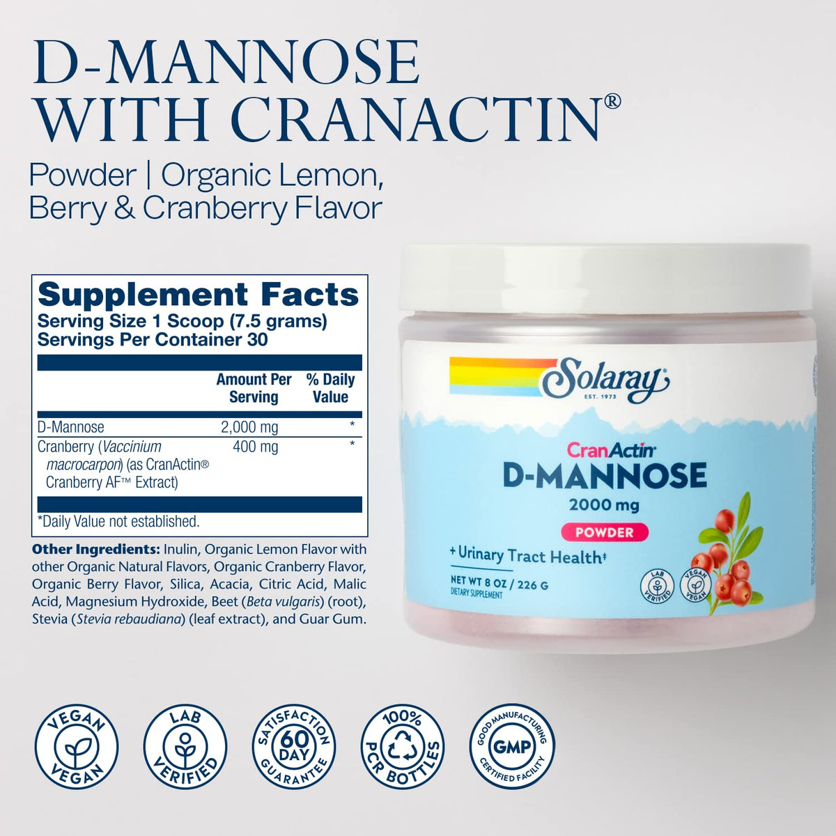 SOLARAY D-Mannose avec cuillère et poudre à mélanger