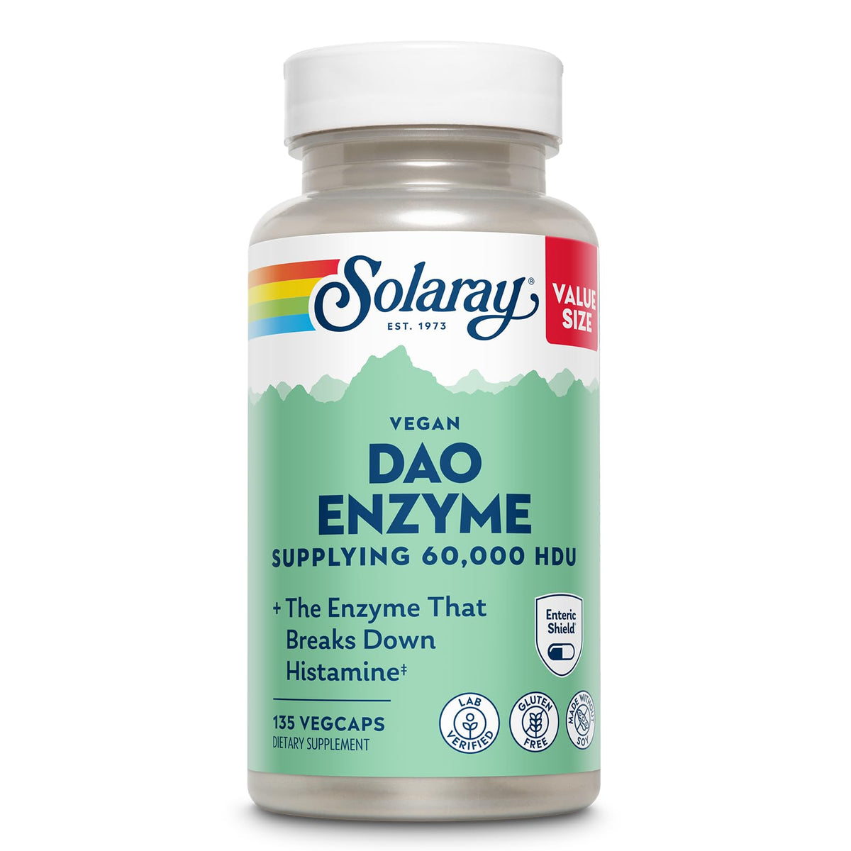 SOLARAY DAO Enzyme 60000 HDU 135 VegCaps bouteille vue de face