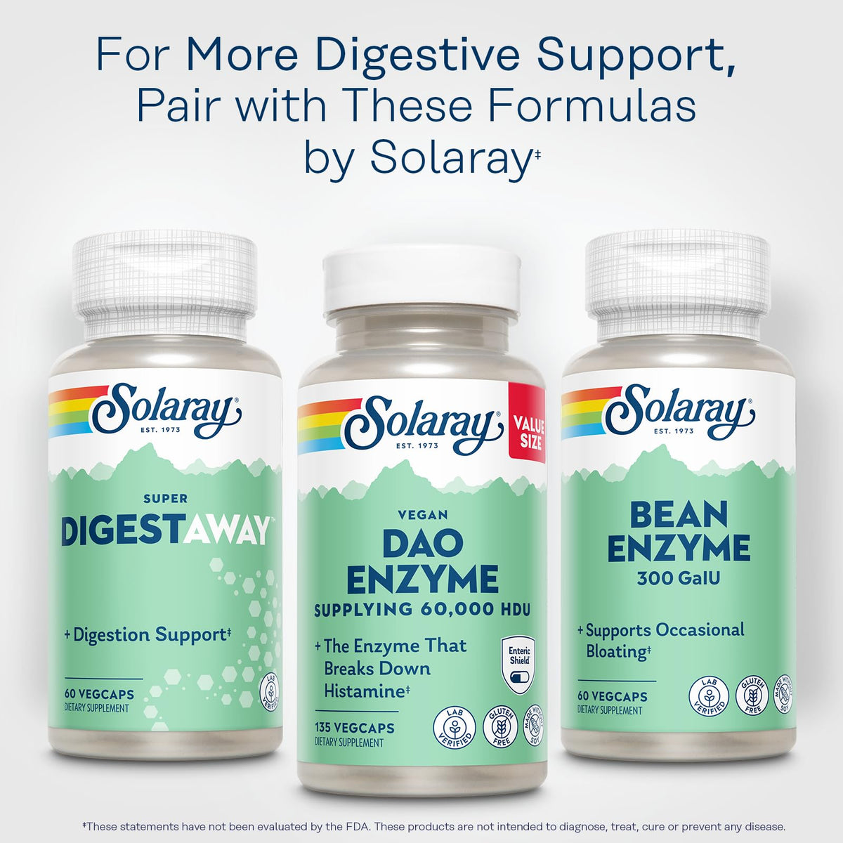SOLARAY DAO Enzyme 60000 HDU 135 VegCaps emballage recyclé