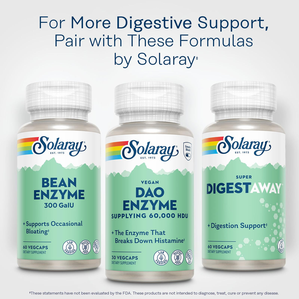 SOLARAY DAO Enzyme 60000 HDU 30 VegCaps avec d'autres compléments alimentaires