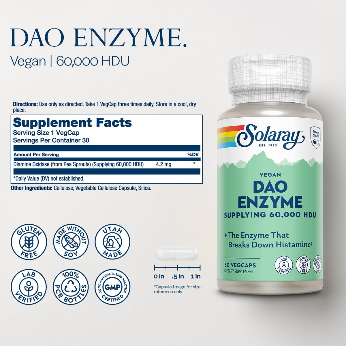 SOLARAY DAO Enzyme 60000 HDU 30 VegCaps vue arrière