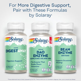 SOLARAY DAO Enzyme 90 VegCaps avec ingrédients en arrière-plan