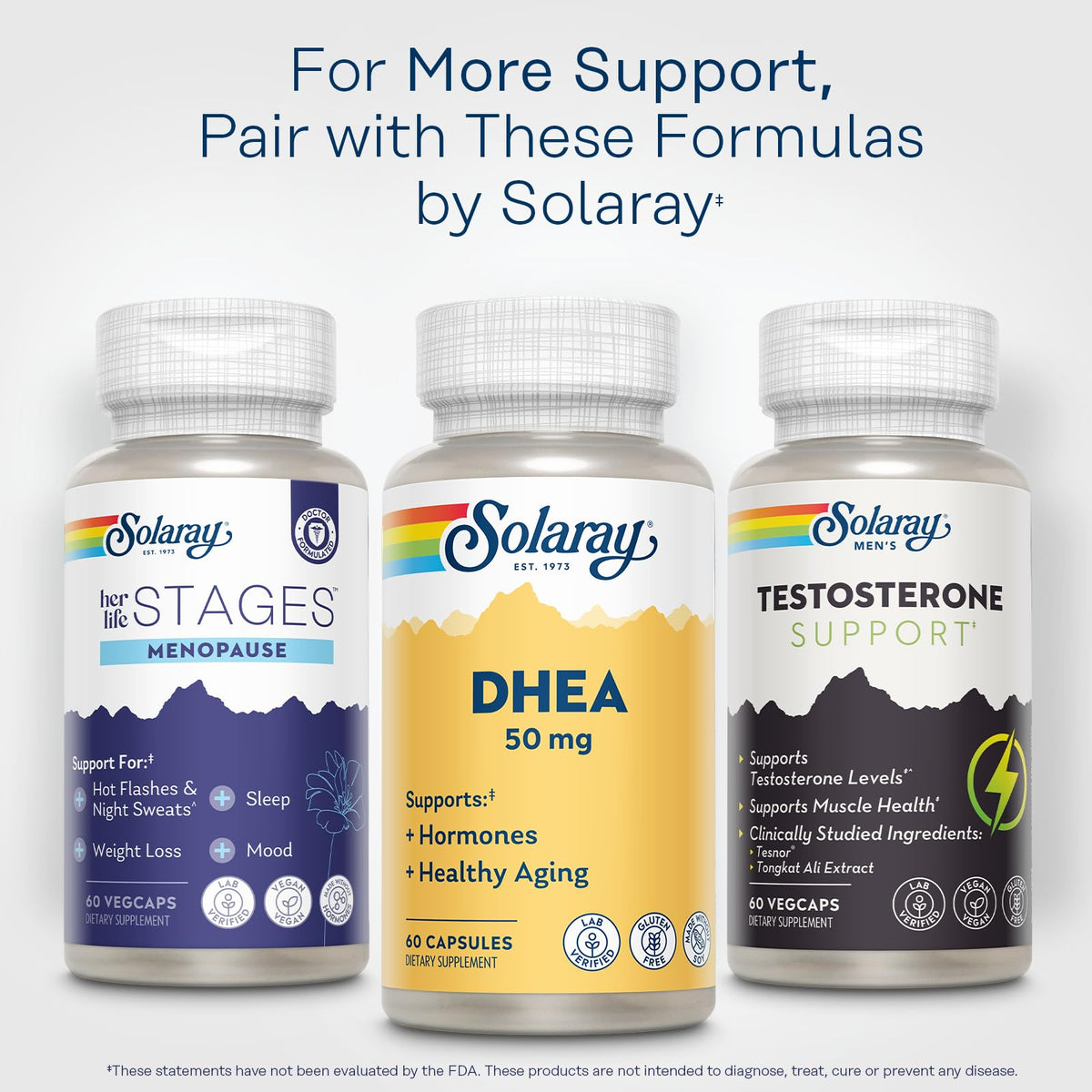 SOLARAY DHEA 50mg complément alimentaire capsules sur fond blanc