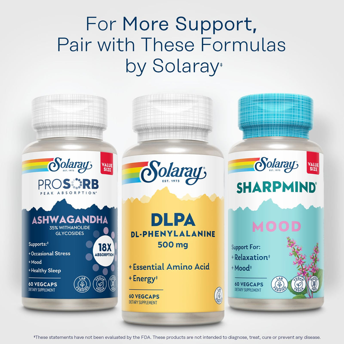 SOLARAY DL-Phenylalanine capsules sur un fond blanc