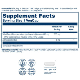 SOLARAY Dopabean 333mg, étiquette avec ingrédients et dosage