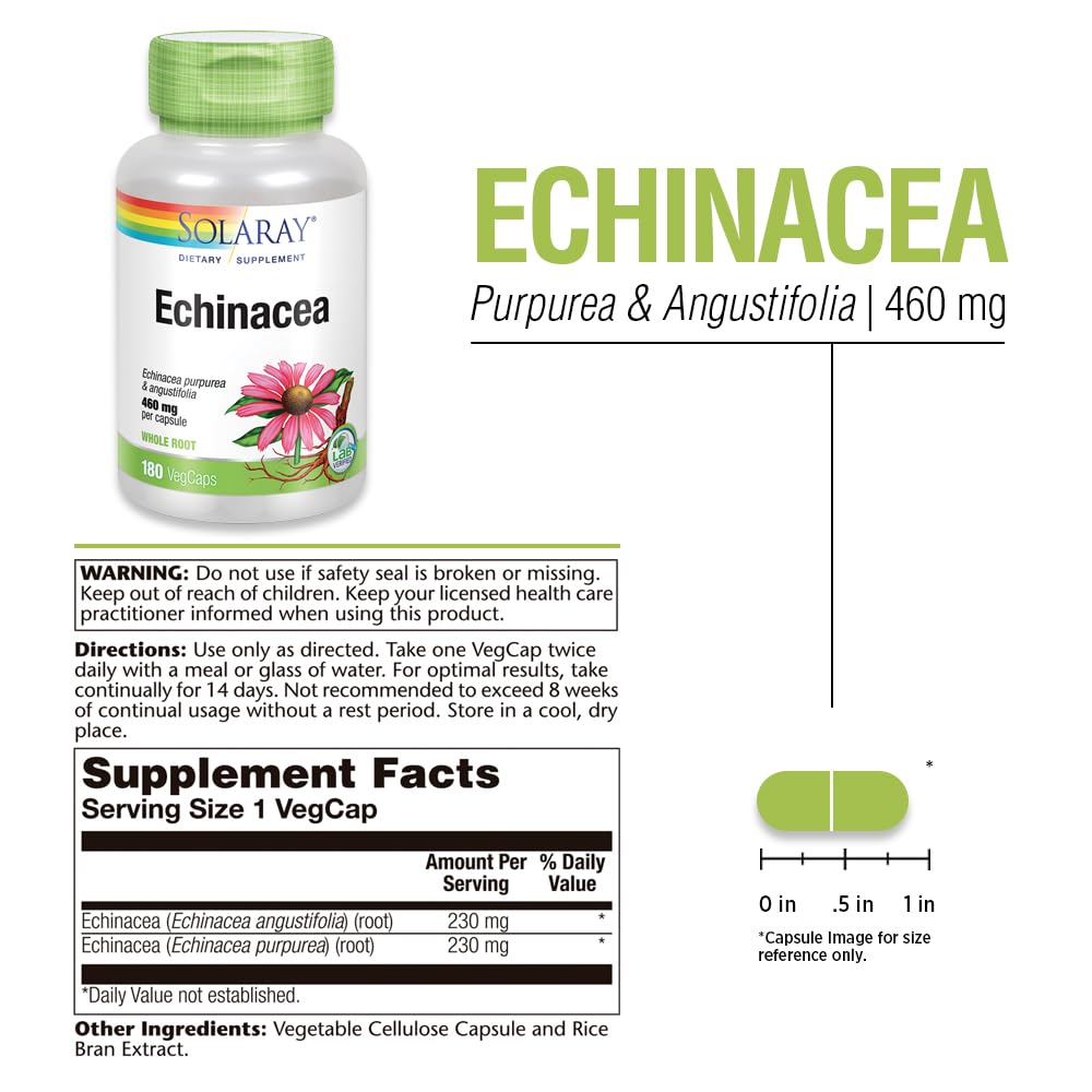SOLARAY Echinacea 460 mg 180 VegCaps - étiquette