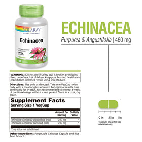 SOLARAY Echinacea 460 mg 180 VegCaps - étiquette