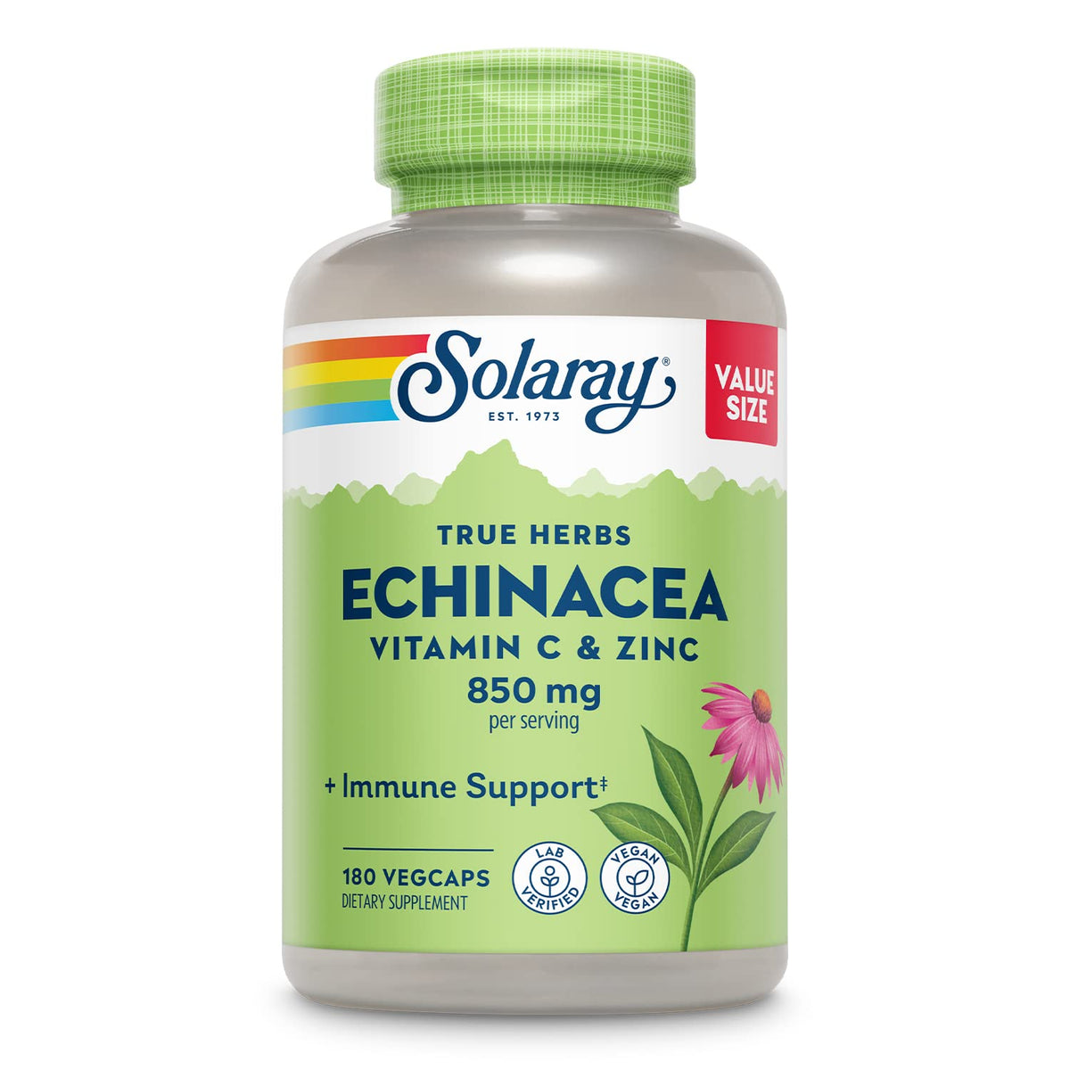 SOLARAY Echinacea avec Vitamine C et Zinc 180 VegCaps vue de face