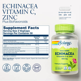 SOLARAY Echinacea gélules avec Vitamine C et Zinc - étiquette et ingrédients