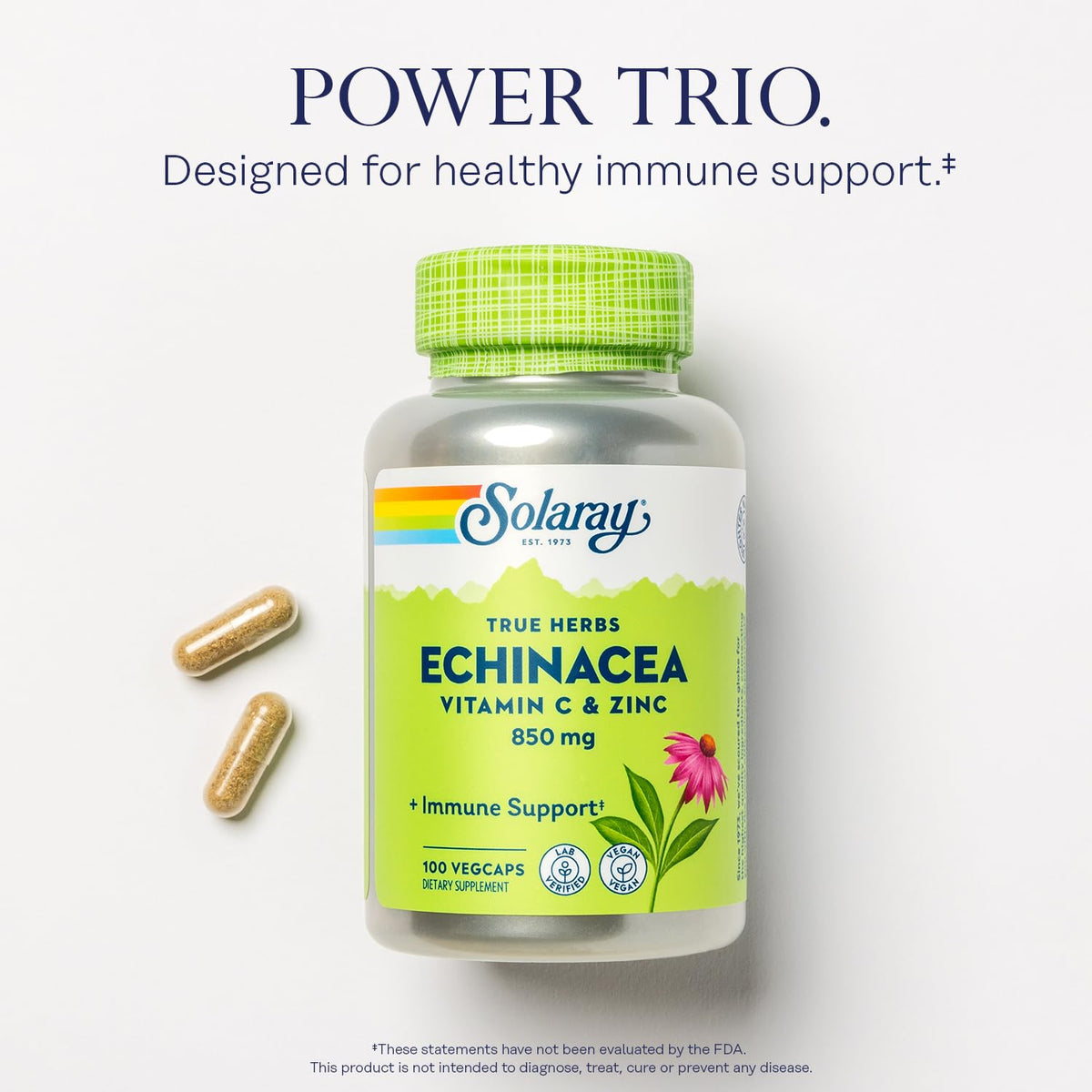 SOLARAY Echinacea gélules - présentation du produit sur un fond neutre