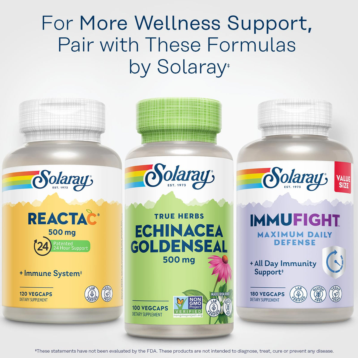 SOLARAY Échinacée et Goldenseal 100 VegCaps sur une table