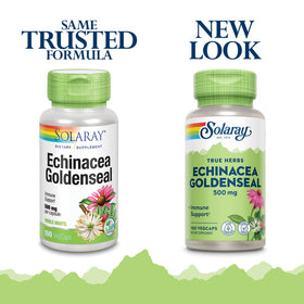 SOLARAY Échinacée et Goldenseal emballage et capsules