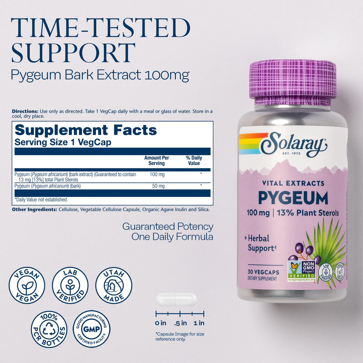 SOLARAY Extrait d'Écorce de Pygeum 100mg capsules végétales