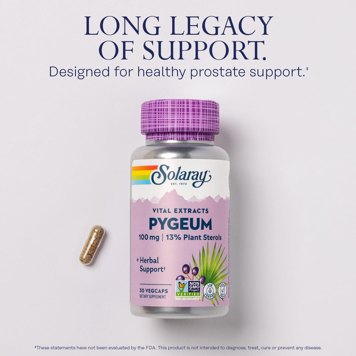 SOLARAY Extrait d'Écorce de Pygeum 100mg côté arrière de l'emballage