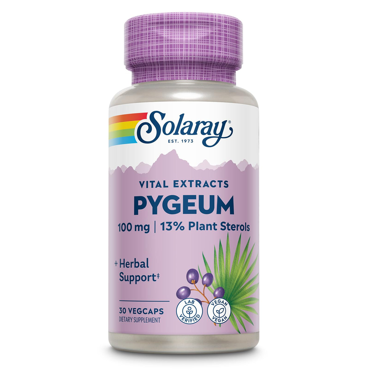 SOLARAY Extrait d'Écorce de Pygeum 100mg côté avant de l'emballage