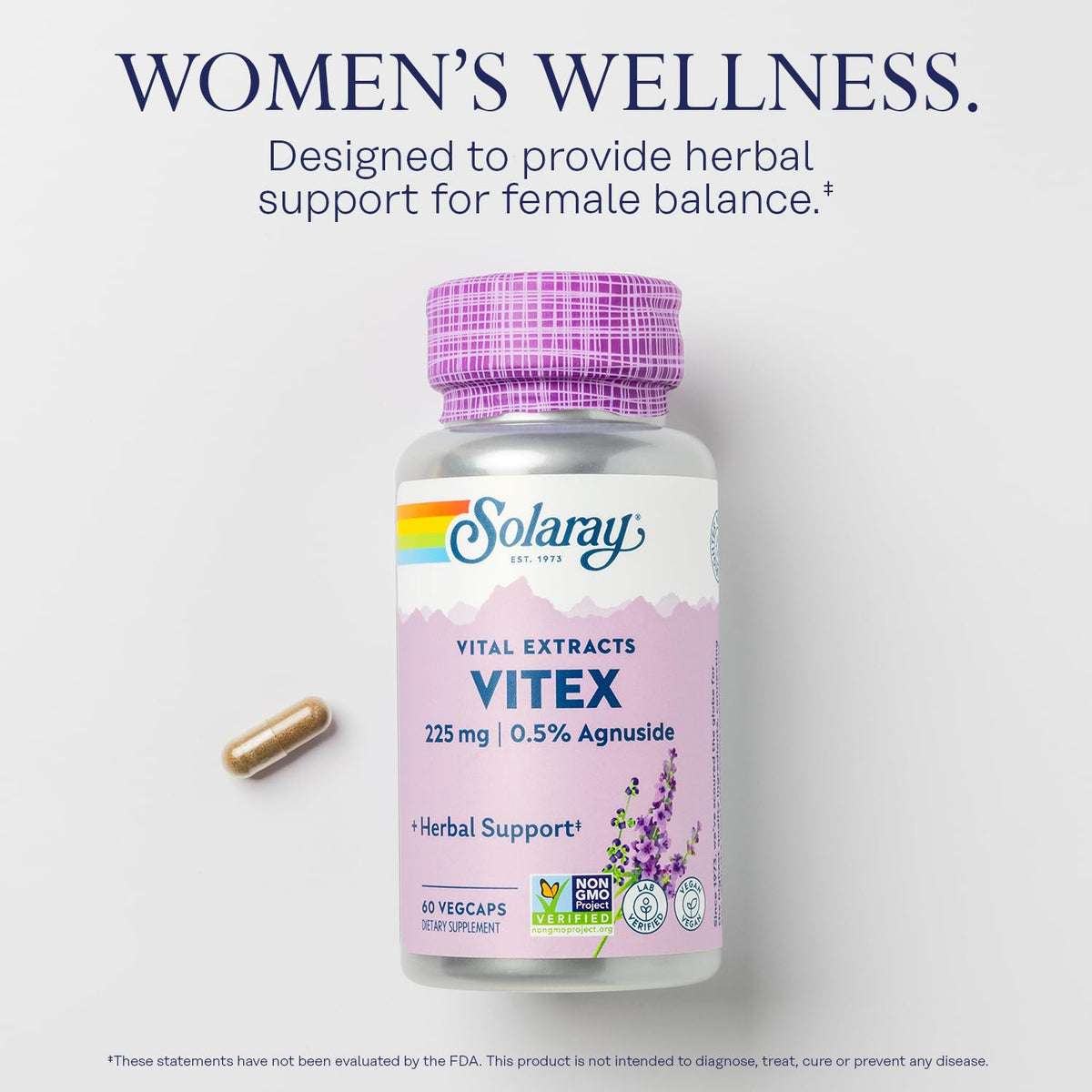 SOLARAY Extrait de Baies de Vitex 225 mg - étiquette détaillée