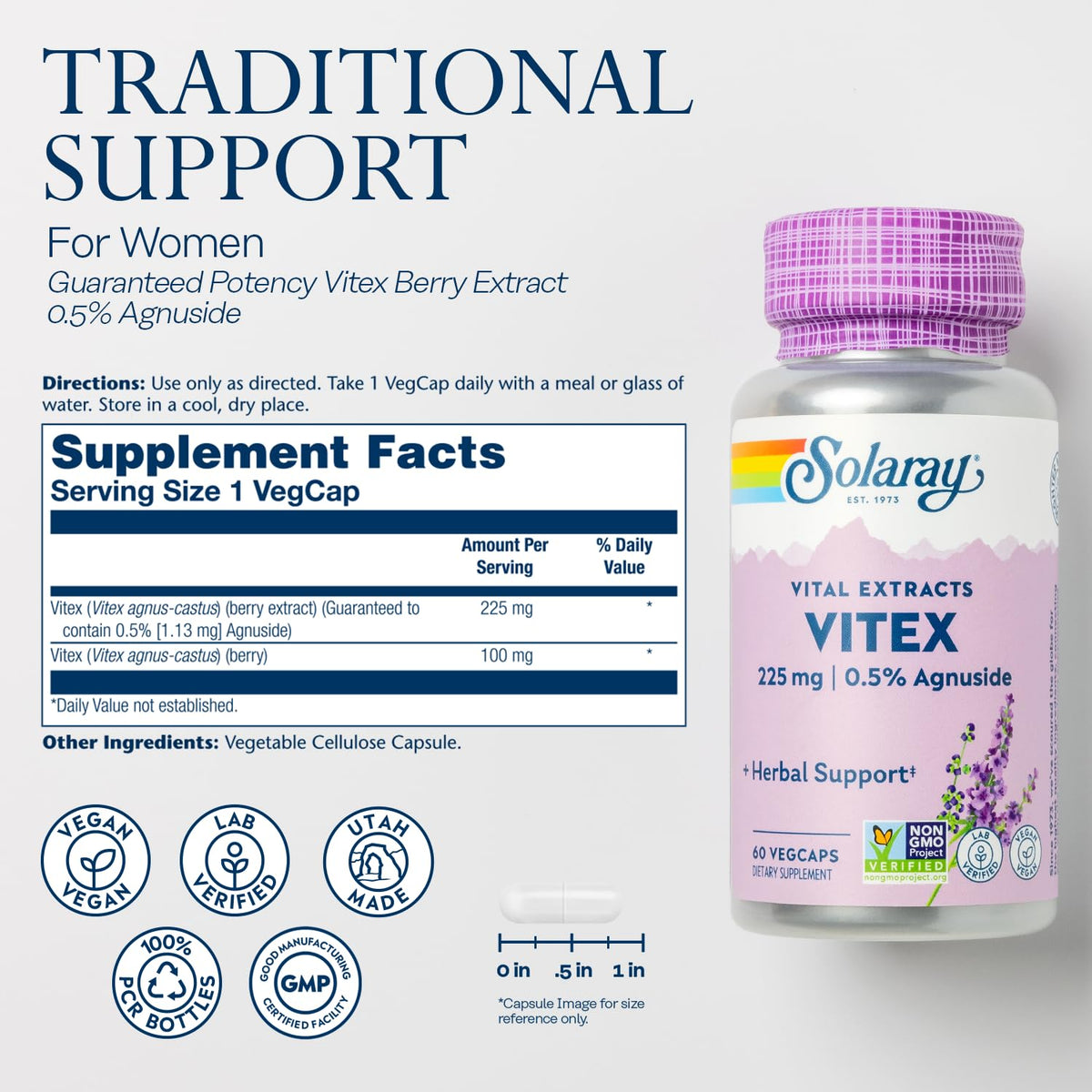 SOLARAY Extrait de Baies de Vitex 225 mg - gélules végétales