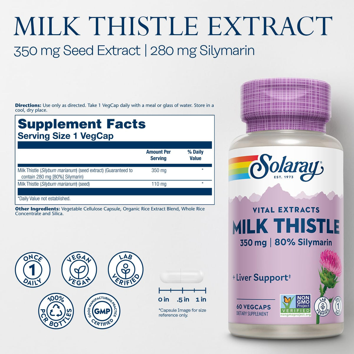 SOLARAY Extrait de Chardon-Marie 350 mg gélules végétales côté
