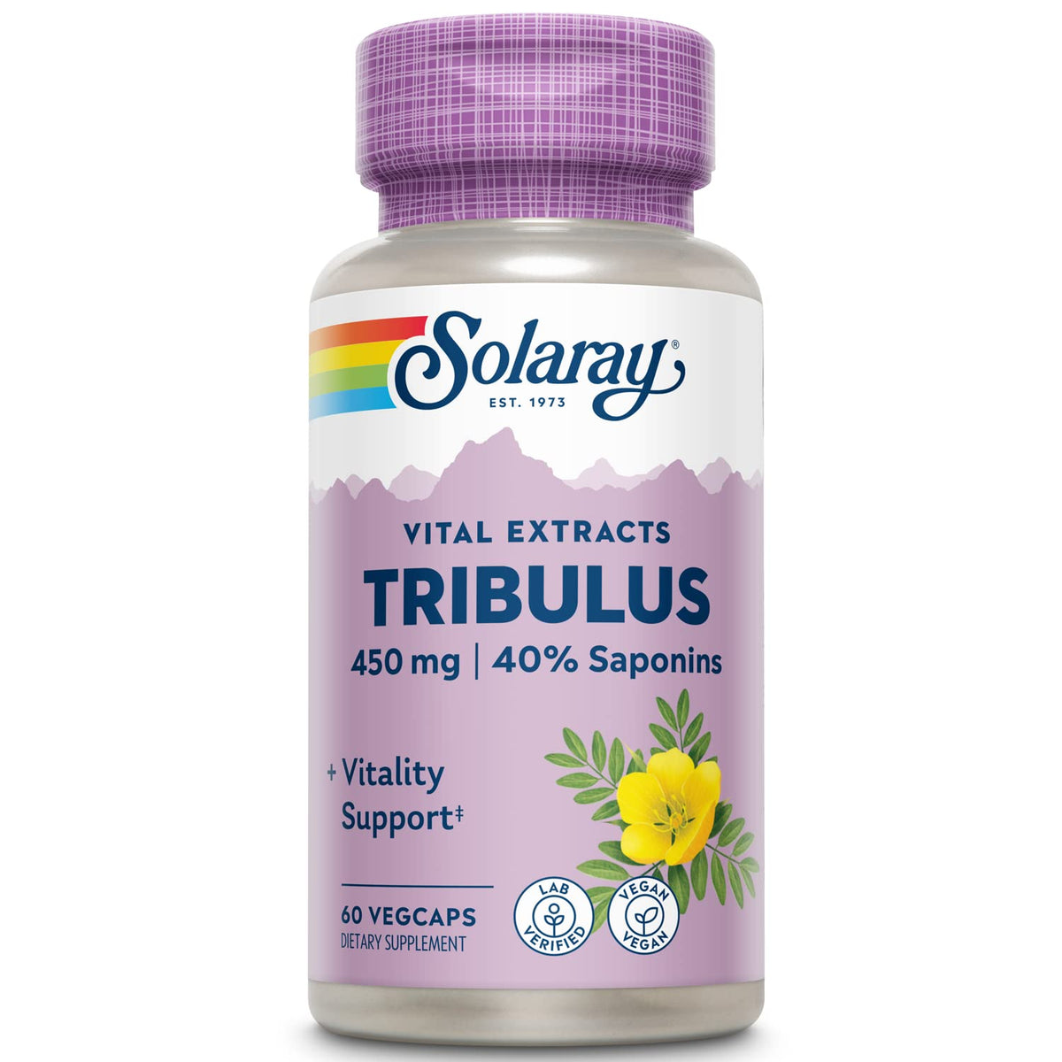 SOLARAY Extrait de Fruit de Tribulus 450mg étiquette du flacon.