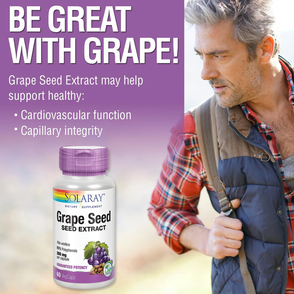 SOLARAY Extrait de pépins de raisin 200 mg sur une table en bois