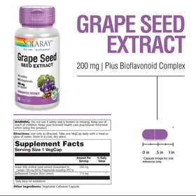 SOLARAY Extrait de pépins de raisin 200 mg vue arrière de la bouteille