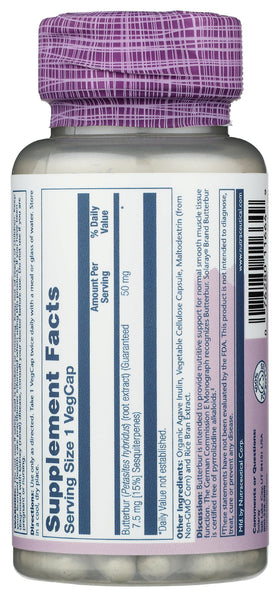 SOLARAY Extrait de Racine de Butterbur 50 mg bottle with nutrition facts