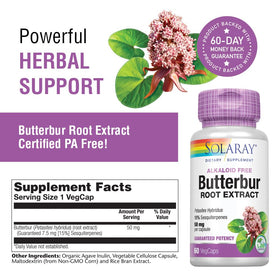 SOLARAY Extrait de Racine de Butterbur 50 mg VegCaps close-up of capsules
