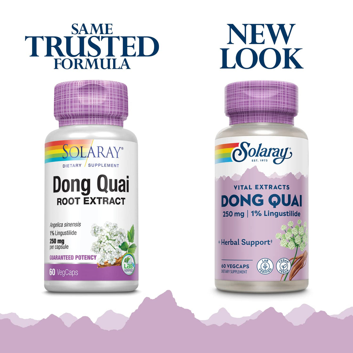 SOLARAY Extrait de Racine de Dong Quai 60 Capsules Végétales, vue de côté