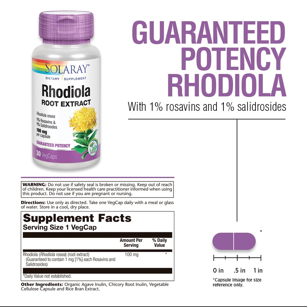 SOLARAY Extrait de Racine de Rhodiola 100mg capsules végétales