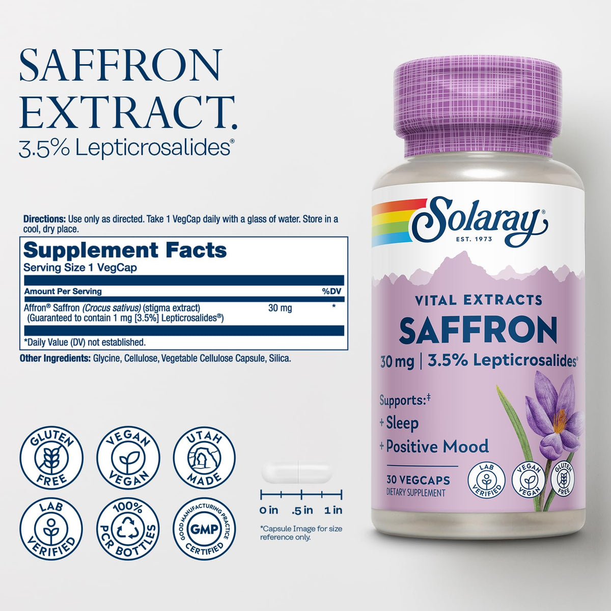 SOLARAY Extrait de Safran 30 VegCaps vue arrière