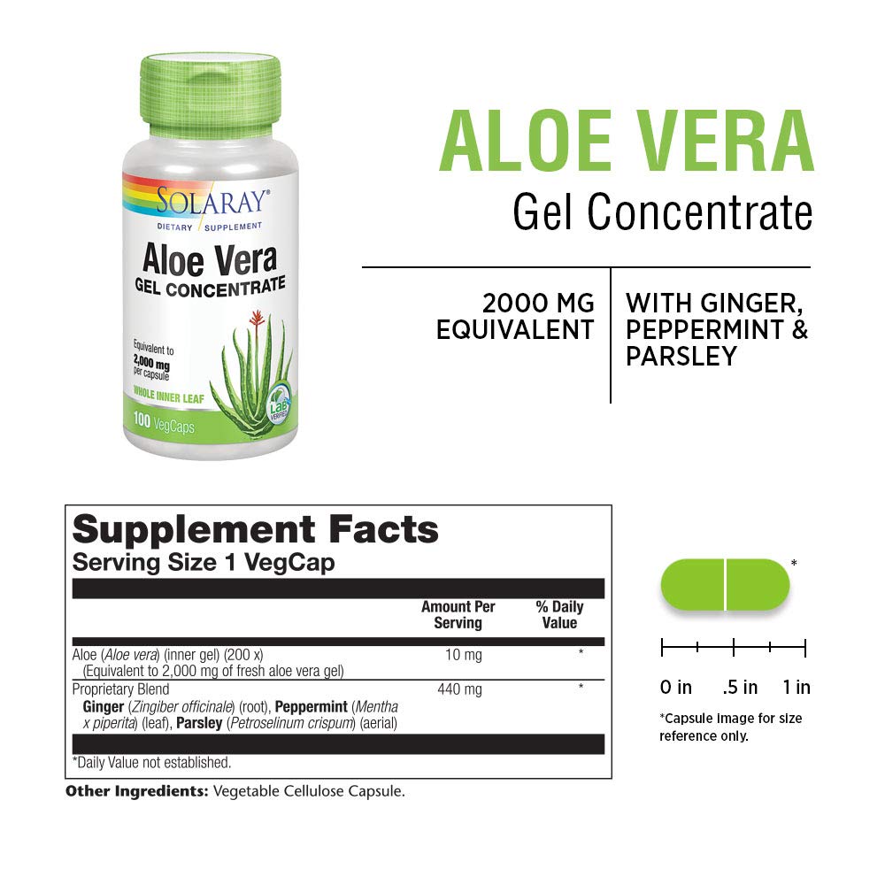 SOLARAY Gel Aloe Vera 2000mg 100 capsules végétales, vue latérale