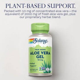 SOLARAY Gel d'Aloe Vera Capsules, vue de côté montrant le dosage