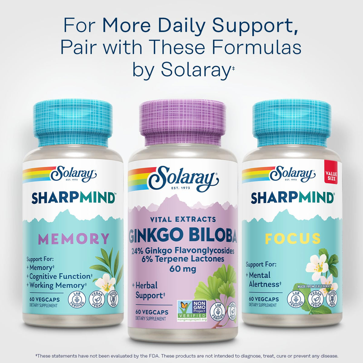 SOLARAY Ginkgo Biloba Extract étiquette et logo de la marque