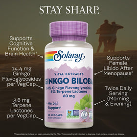 SOLARAY Ginkgo Biloba Extract flacon ouvert montrant les capsules