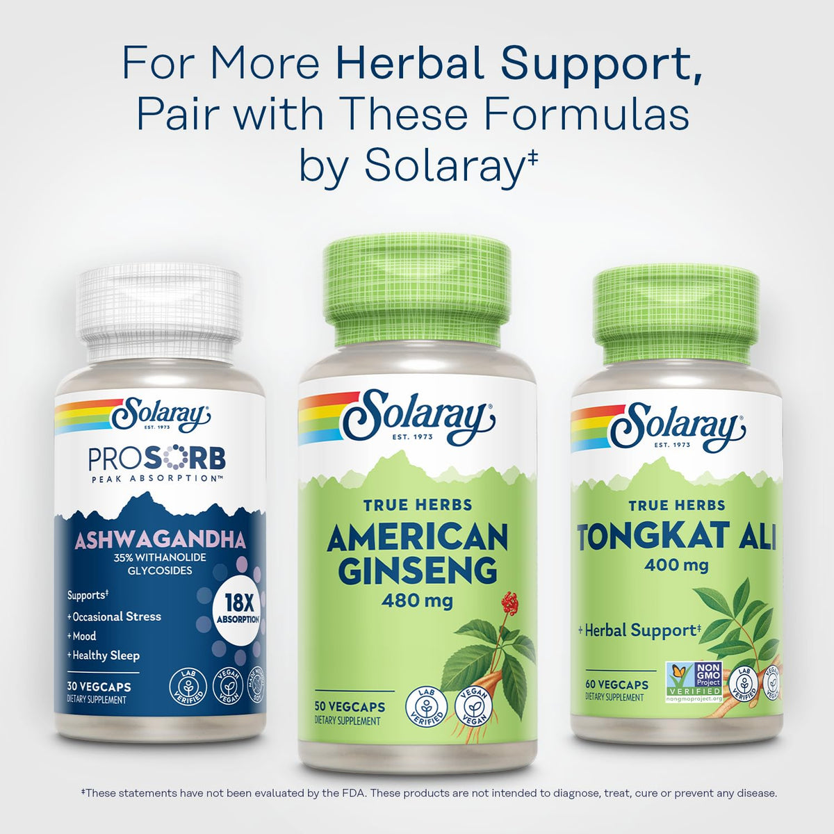 SOLARAY Ginseng Américain 480 mg capsules sur fond naturel