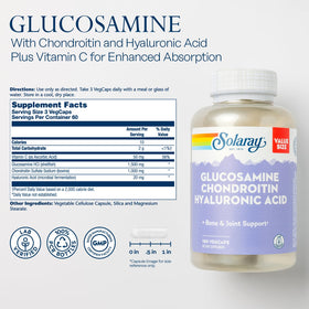 SOLARAY Glucosamine Chondroïtine 180 VegCaps à l'arrière avec informations nutritionnelles