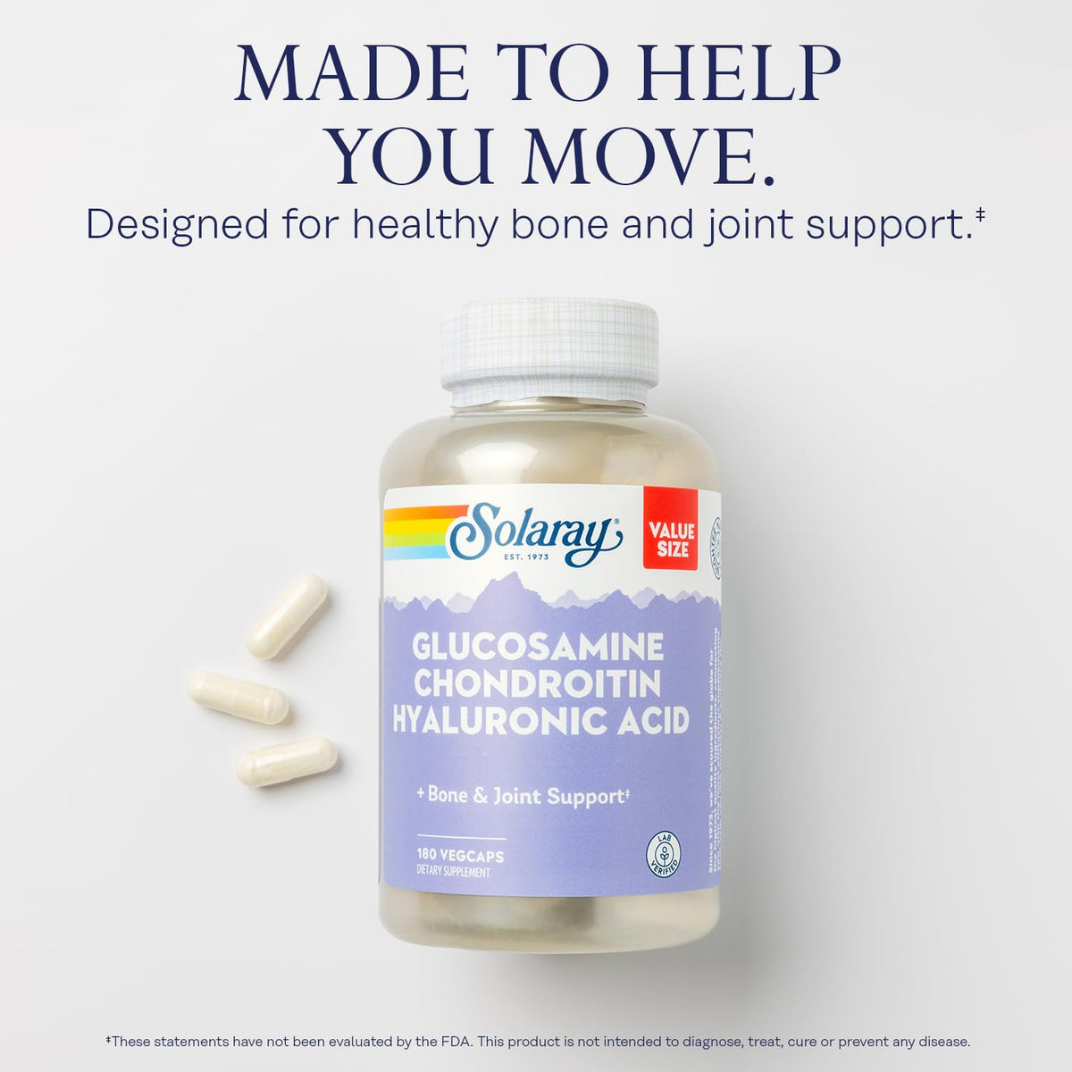 SOLARAY Glucosamine Chondroïtine 180 VegCaps sur un fond naturel