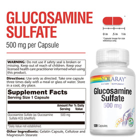 SOLARAY Glucosamine Sulfate 500 mg étiquette détaillée