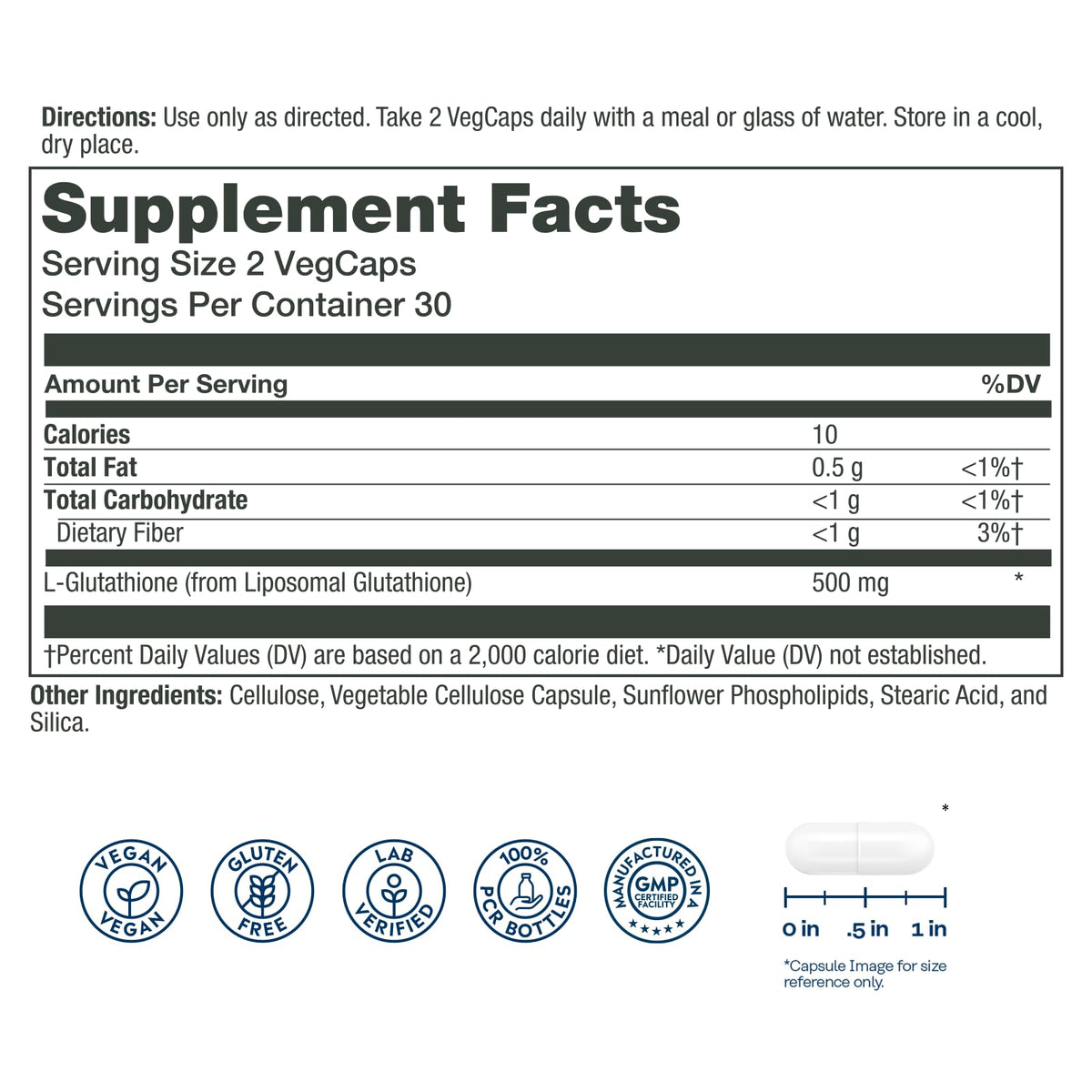 SOLARAY Glutathione Liposomal 500 mg 30 VegCaps side view