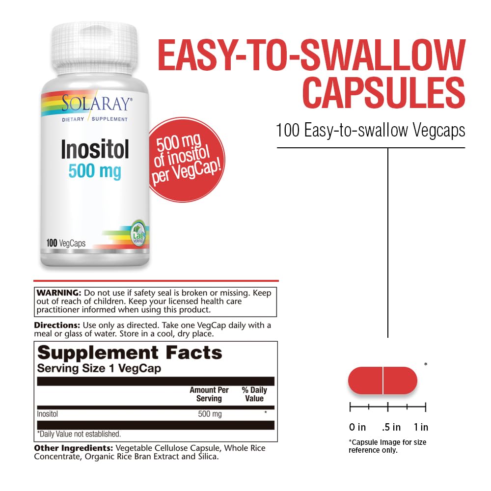 SOLARAY Inositol 500 mg capsules back view showing ingredients