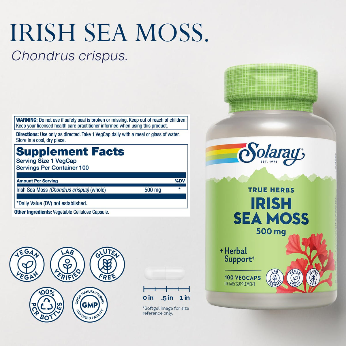SOLARAY Irish Sea Moss gélules 500 mg arrière de l'emballage