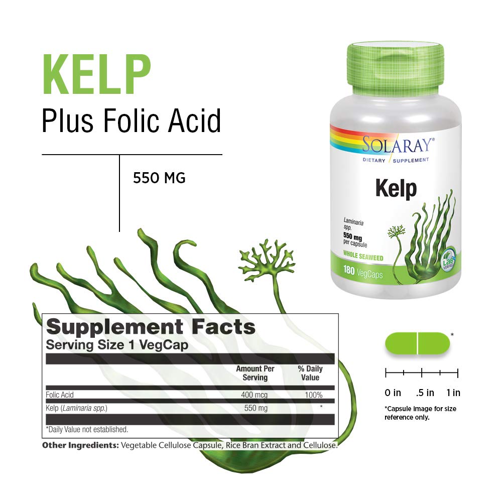 SOLARAY Kelp 550 mg 180 VegCaps étiquette et ingrédients