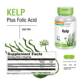 SOLARAY Kelp 550 mg 180 VegCaps étiquette et ingrédients