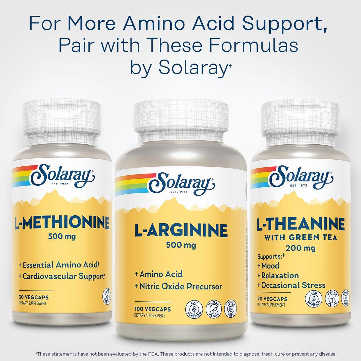 SOLARAY L-Arginine 500 mg sur une table en bois