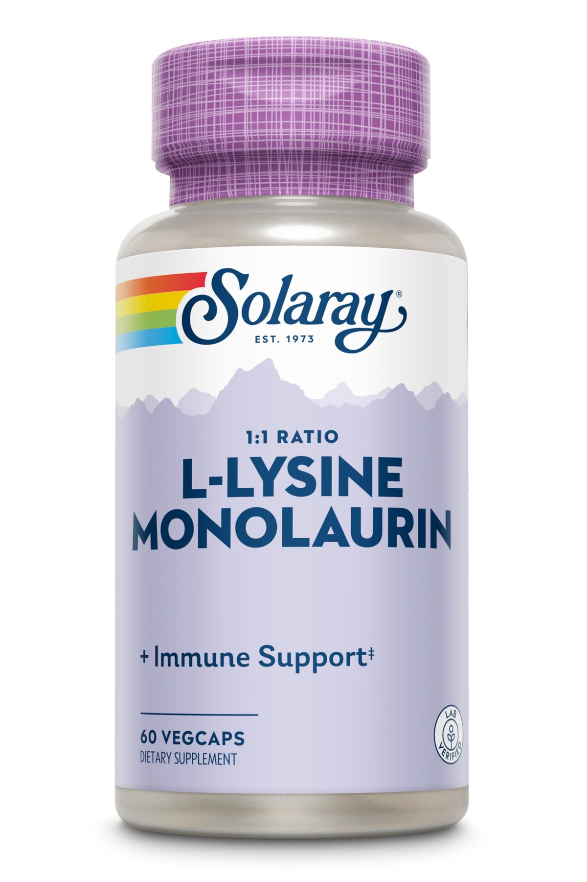 SOLARAY L-Lysine Monolaurin 60 VegCaps avec capsules visibles