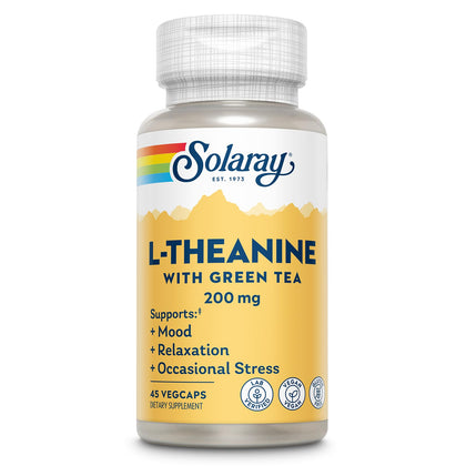 SOLARAY L-Theanine 200 mg avec Thé Vert, 45 VegCaps vue de face