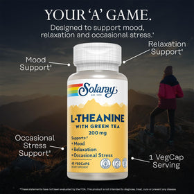 SOLARAY L-Theanine 200 mg avec Thé Vert, étiquette du produit
