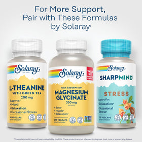 SOLARAY L-Theanine 200 mg avec Thé Vert, gélules sur une table