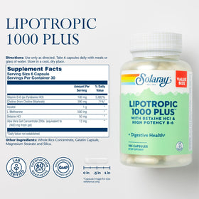 SOLARAY Lipotropic 1000 Plus emballage avec informations nutritionnelles