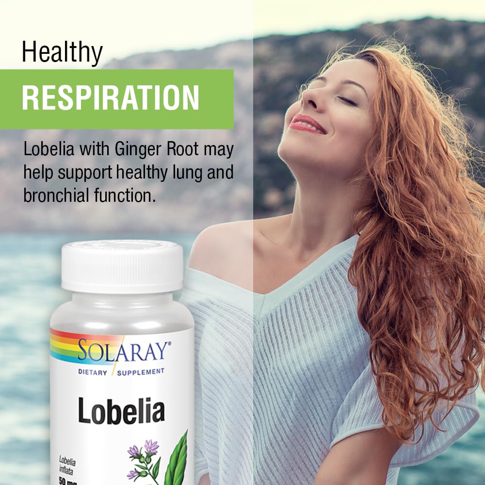 SOLARAY Lobelia Aerial 50mg avec racine de gingembre en arrière-plan